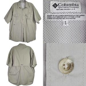 Columbia PFG Shirt Mens Large Khaki Button Up Short Sleeve Performance Fishing